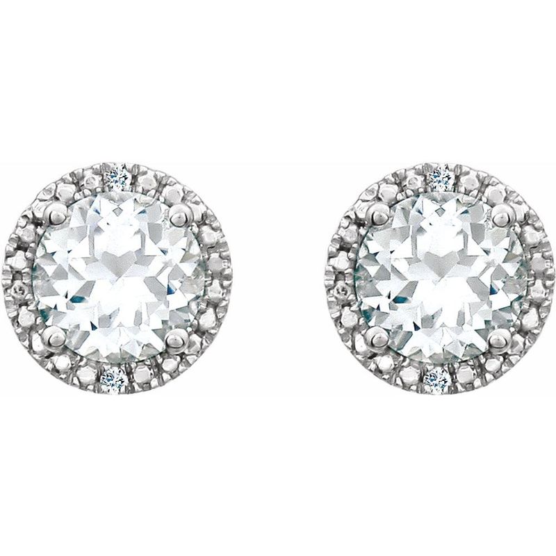 Sterling Silver, Created White Sapphire & Diamond 8mm Halo Earrings